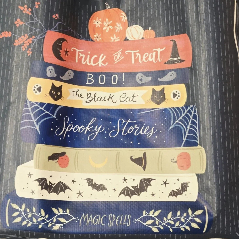 Halloween Books Book Stack Black Cat Spooky Stories Spells Gift Tote Bag TJMaxx